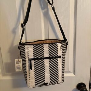 The Sak Black and Cream Textured Crossbody Interior
